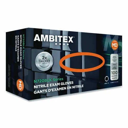 AMBITEX® N720 Series Powder-Free Nitrile Gloves, 6 mil, 2X-Large, Black