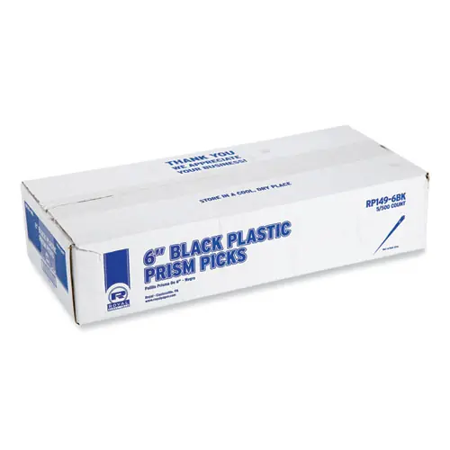 AmerCareRoyal® Prism Picks, Plastic, 6", Black, 500/Box, 5 Boxes/Carton - Non-Stock Item, Extended Delivery Time