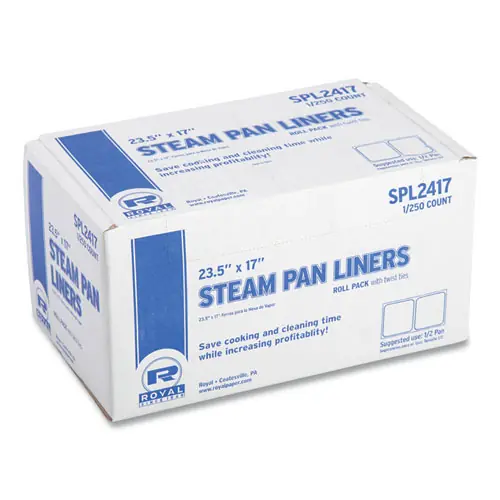 AmerCareRoyal® Steam Pan Liners for 1/2-Size Pans, 17" x 23.5", Clear, Includes Twist-Ties, 250/Carton