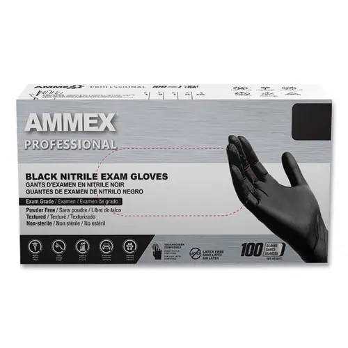 AMMEX® Professional Nitrile Exam Gloves, Powder-Free, X-Large, Black, 100/Box, 10 Boxes/Carton