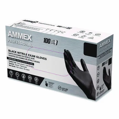 AMMEX® Professional Nitrile Exam Gloves, Powder-Free, Small, Black, 100/Box