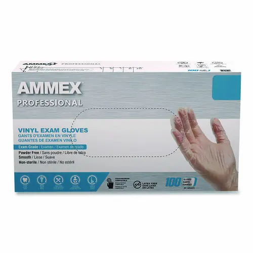 AMMEX® Professional Vinyl Exam Gloves, Powder-Free, Large, Clear, 100/Box
