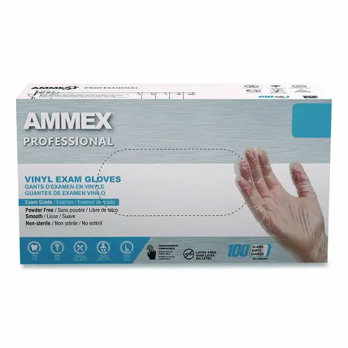 AMMEX® Professional Vinyl Exam Gloves, Powder-Free, X-Large, Clear, 100/Box
