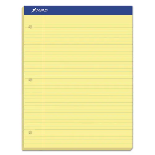 Ampad® Double Sheet Pads, Medium/College Rule, 100 Sheets, Canary-Yellow, 8.5 x 11.75 inches
