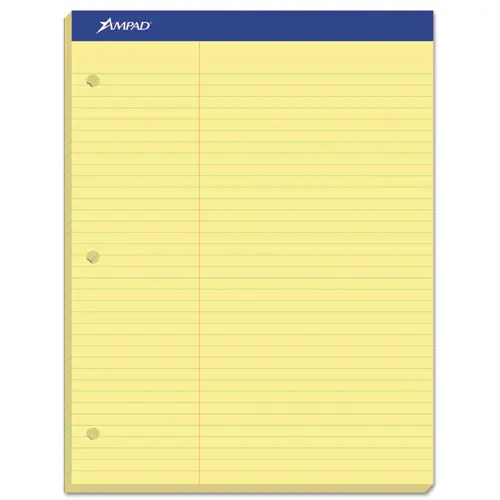 Ampad® Double Sheet Pads, Pitman Rule Variation (Offset Dividing Line - 3" Left), 100 Sheets, Canary-Yellow, 8.5 x 11.75