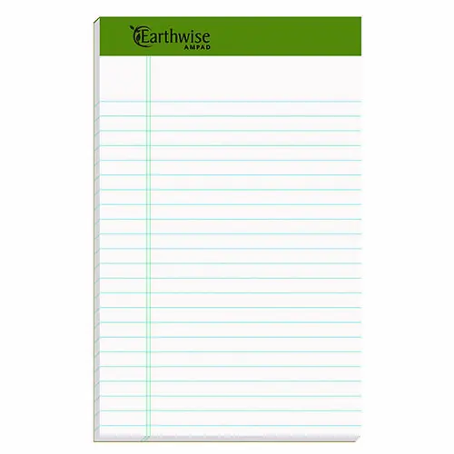 Ampad® Earthwise by Ampad Recycled Paper Legal Pads, Wide/Legal Rule, 40 White Sheets, 5" x 8", 6/Pack