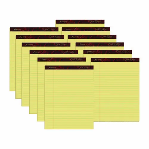 Ampad® Gold Fibre Quality Writing Pads, Wide/Legal Rule, 50 Canary-Yellow 8.5 x 11.75 Sheets, Dozen