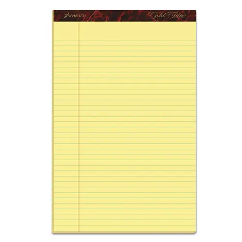 Ampad® Gold Fibre Quality Writing Pads, Wide/Legal Rule, 50 Sheets, Canary-Yellow, 8.5" x 14", Dozen