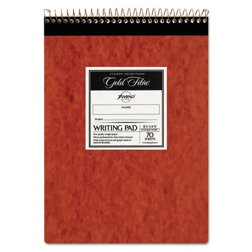 Ampad® Gold Fibre Retro Wirebound Writing Pads, Wide/Legal and Quadrille Rule, Red Cover, 70 Sheets, 8.5" x 11.75"