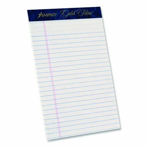 Ampad® Gold Fibre Writing Pads, Medium/College Rule, 50 White 5 x 8 Sheets, Dozen
