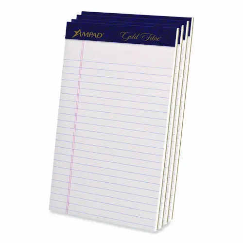 Ampad® Gold Fibre Writing Pads, Narrow Rule, 5" x 8", 50 Sheets, 4/Pack