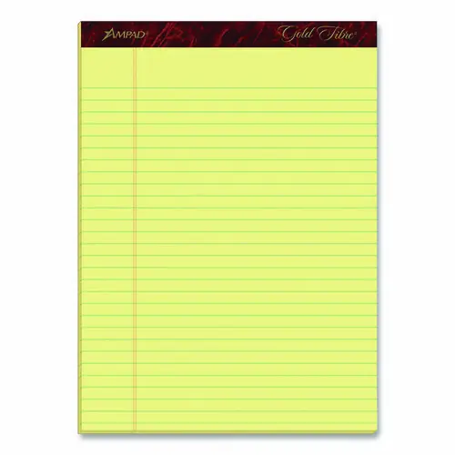 Ampad® Gold Fibre Writing Pads, Wide/Legal Rule, Canary-Yellow, 8.5" x 11.75", 50 Sheets per Pad, 4 Pads/Pack