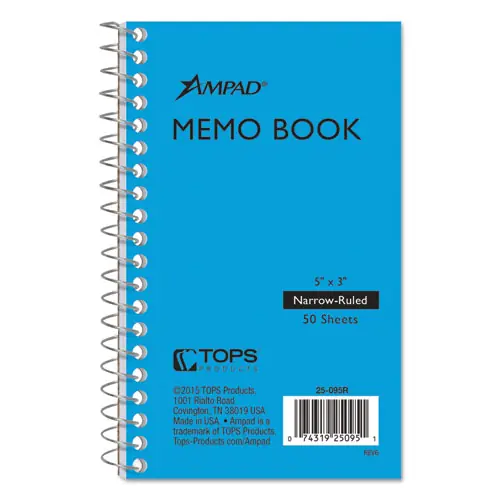 Ampad® Memo Books, Narrow Rule, Randomly Assorted Cover Color, 50 Sheets, 5 x 3 Inches