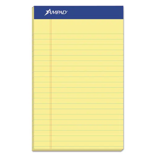 Ampad® Perforated Writing Pads, Narrow Rule, 5" x 8", Canary-Yellow, 50 Sheets, Dozen