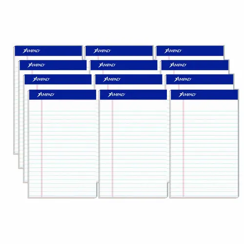 Ampad® Perforated Writing Pads, Narrow Rule, 50 White 5 x 8 Sheets, Dozen
