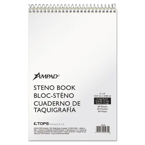 Ampad® Steno Pads, Gregg Rule, Tan Cover, 60 Green-Tint Sheets, 6" x 9"
