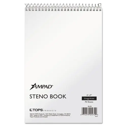 Ampad® Steno Pads, Gregg Rule, Tan Cover, 70 White 6 x 9 Sheets