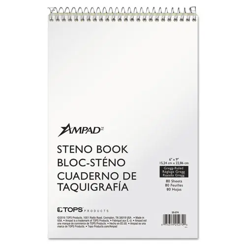 Ampad® Steno Pads, Gregg Rule, Tan Cover, 80 Sheets, 6 x 9, Green-Tint