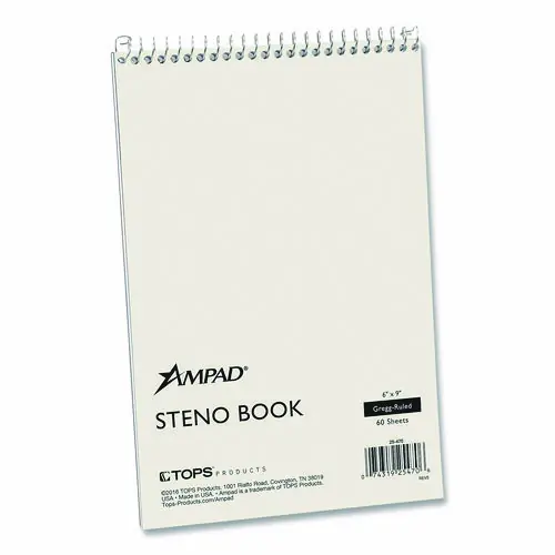 Ampad® Steno Pads, Gregg Rule, White Cover, 6" x 9", 60 Green-Tint Sheets