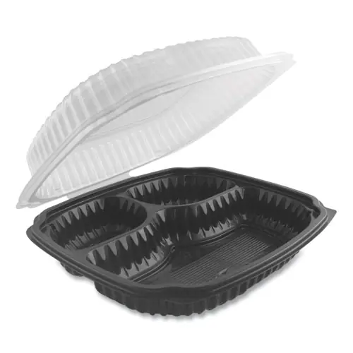Anchor Packaging Culinary Lites Microwavable 3-Compartment Food Container with Lid, Clear/Black, 100/Carton