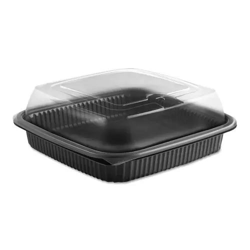 Anchor Packaging Culinary Squares 2-Piece Microwavable Container with Deep Lid, Clear/Black, 150/Carton