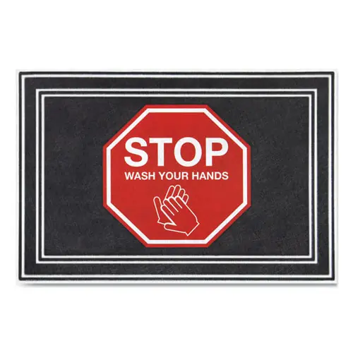 Apache Mills® Message Floor Mats, "Stop Wash Your Hands", Charcoal/Red, 24" x 36"