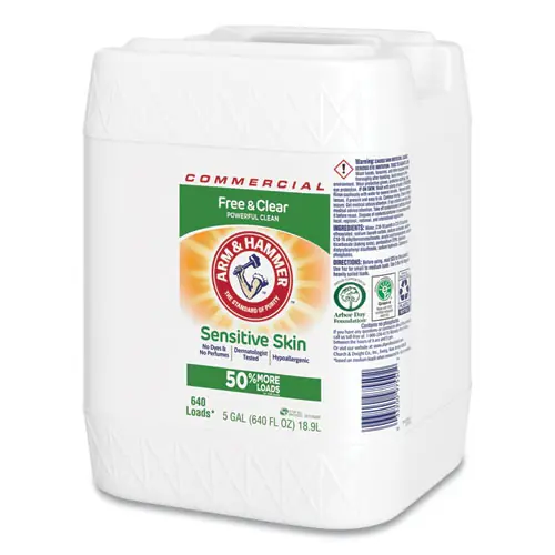 Arm & Hammer™ HE Compatible Liquid Detergent, Unscented, Free & Clear, 5 gal Jug, 640 Loads