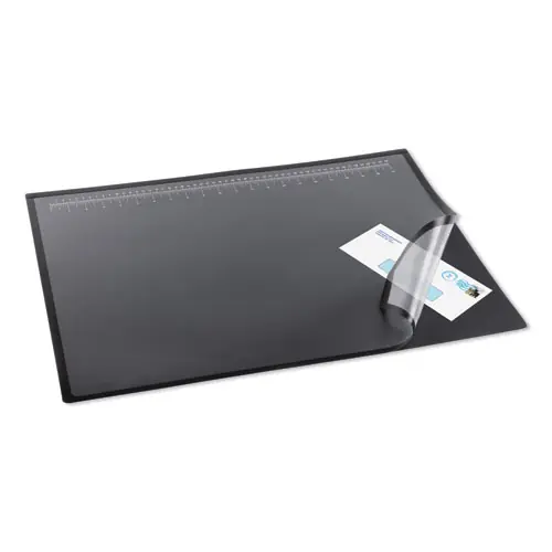 Artistic® Desk Pad with Transparent Lift-Top Overlay and Antimicrobial Protection, 31" x 20", Black Pad, Transparent Frost Overlay