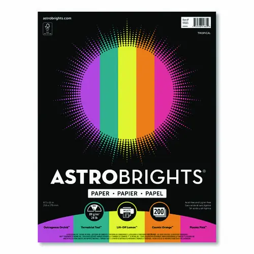 Astrobrights® Color Paper - "Tropical" Assortment, 8.5 x 11, 500 Sheets, Assorted Tropical Colors, 24 lb Bond