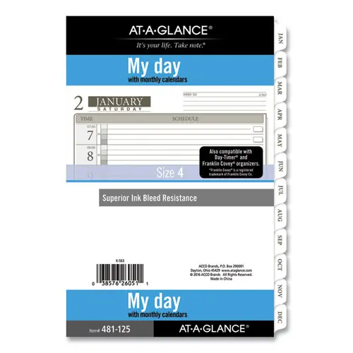 AT-A-GLANCE® 1-Page-Per-Day Planner Refills, 2025, 8.5" x 5.5", White, 12-Month (Jan-Dec)