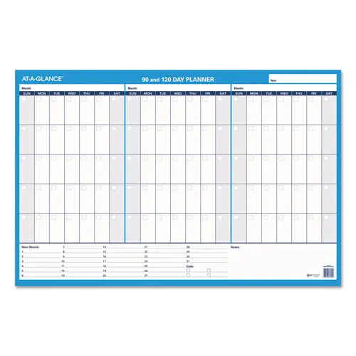 AT-A-GLANCE® 90/120-Day Undated Horizontal Erasable Wall Planner, 36 x 24, White/Blue