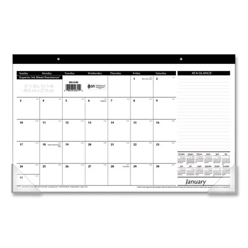 AT-A-GLANCE® Compact Desk Pad, 18 x 11, White Sheets, Black Binding, Clear Corners, 12-Month (Jan to Dec): 2025