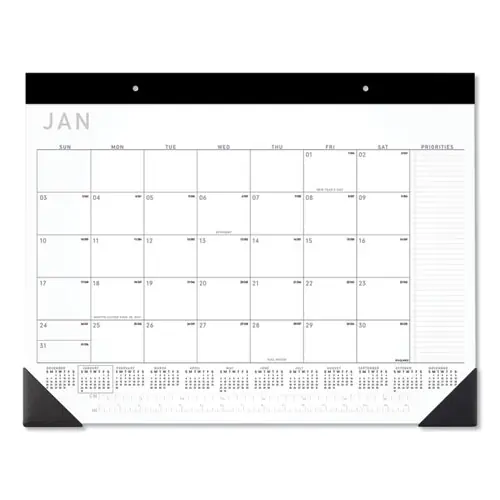 AT-A-GLANCE® Contemporary Monthly Desk Pad, 22 x 17, White Sheets, Black Binding/Corners, 12-Month (Jan to Dec), 2025