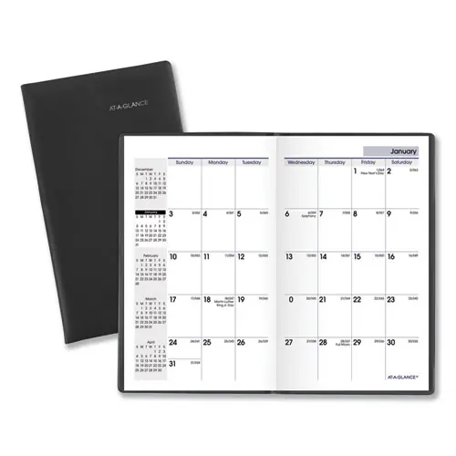 AT-A-GLANCE® DayMinder Pocket-Sized Monthly Planner, Unruled Blocks, Black Cover, 14-Month (Dec 2024 - Jan 2026)