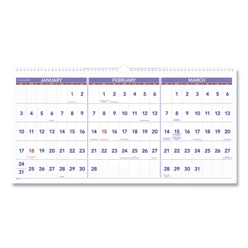 AT-A-GLANCE® Deluxe Three-Month Reference Wall Calendar, Horizontal Orientation, 24 x 12, White Sheets, 15-Month: Dec 2024 to Feb 2026