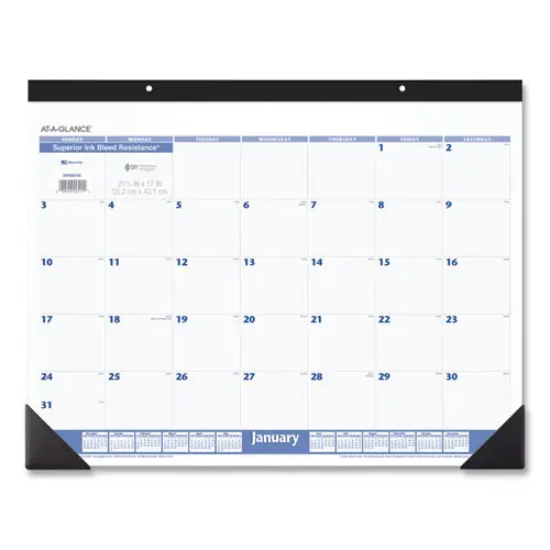 AT-A-GLANCE® Desk Pad Calendar, 12-Month (Jan to Dec), 2025, 22" x 17", White Sheets, Black Binding, Black Corners
