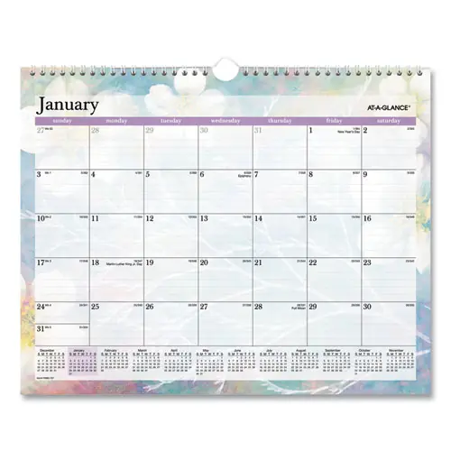 AT-A-GLANCE® Dreams Monthly Wall Calendar, 12-Month (Jan to Dec), Seasonal Artwork, 2025, 15 x 12, Multicolor