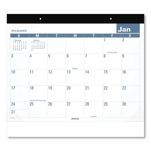 AT-A-GLANCE® Easy-to-Read Monthly Desk Pad, 22 x 17, White/Blue Sheets, Black Binding, Clear Corners, 12-Month (Jan to Dec): 2025