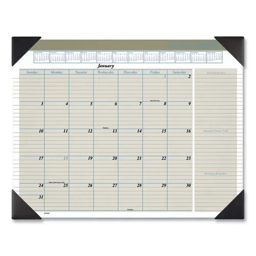 AT-A-GLANCE® Executive Monthly Desk Pad Calendar, 22" x 17", White, Black Corners, 12-Month (Jan-Dec), 2025