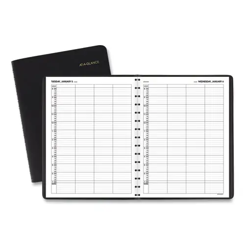 AT-A-GLANCE® Four-Person Group Daily Appointment Book, Black Cover, 2025, 11 x 8, 12-Month (Jan to Dec)