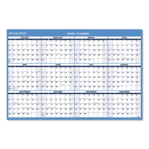 AT-A-GLANCE® Horizontal Reversible/Erasable Wall Planner, 48 x 32, White/Blue Sheets, 12-Month (Jan to Dec): 2025