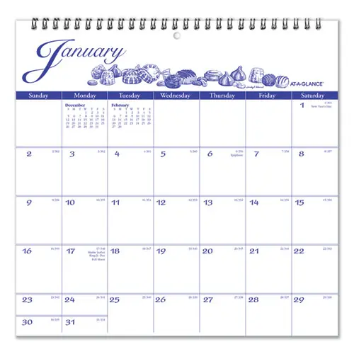 AT-A-GLANCE® Illustrator's Edition Wall Calendar, Victorian Illustrations Artwork, 12 x 12, White/Blue Sheets, 12-Month (Jan to Dec): 2025