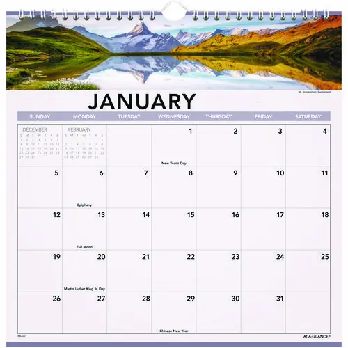 AT-A-GLANCE® Landscape Monthly Wall Calendar, Landscapes Photography, 12 x 12, White/Multicolor Sheets, 12-Month (Jan to Dec): 2025