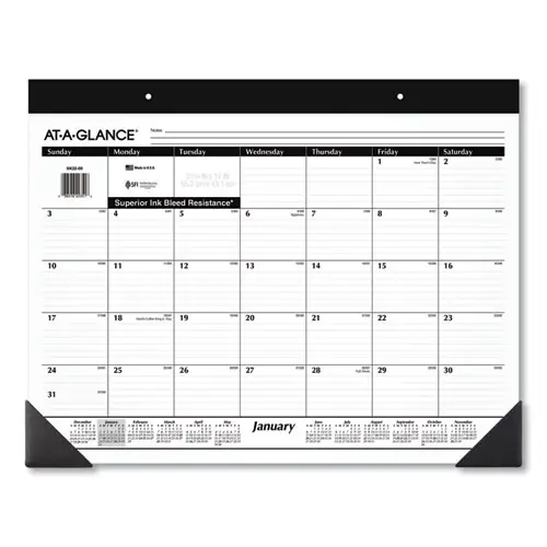 AT-A-GLANCE® Monthly Refillable Desk Pad, 22 x 17, White Sheets, Black Binding, Black Corners, 12-Month (Jan to Dec): 2025