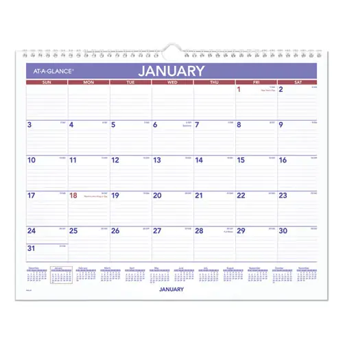AT-A-GLANCE® Monthly Wall Calendar, 15 x 12, White/Red/Blue Sheets, 12-Month (Jan to Dec): 2025