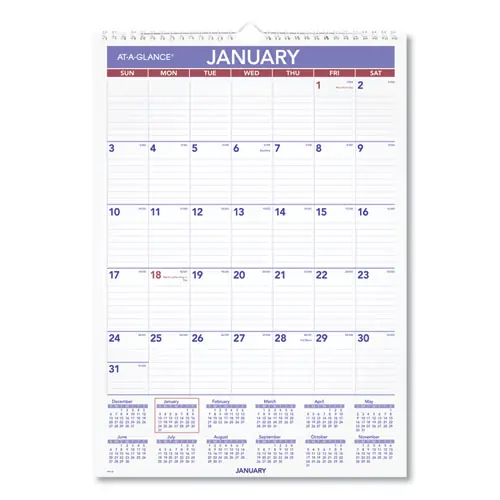 AT-A-GLANCE® Monthly Wall Calendar with Ruled Daily Blocks, 12 x 17, White Sheets, 12-Month (Jan to Dec), 2025
