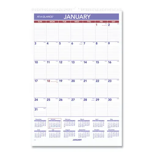 AT-A-GLANCE® Monthly Wall Calendar with Ruled Daily Blocks, 15.5 x 22.75, White Sheets, 12-Month (Jan to Dec): 2025
