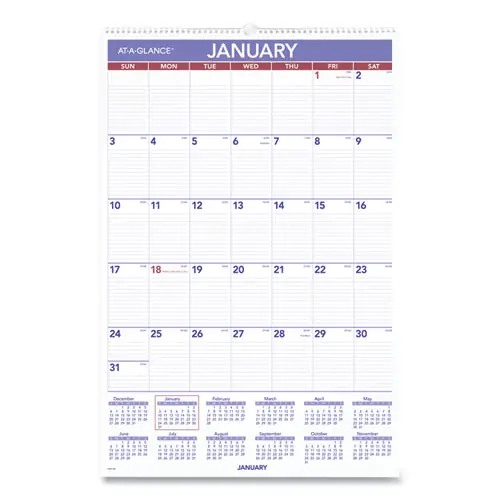 AT-A-GLANCE® Monthly Wall Calendar with Ruled Daily Blocks, 12-Month (Jan to Dec), 2025
