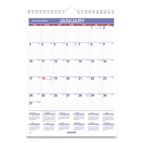 AT-A-GLANCE® Monthly Wall Calendar, 8 x 11, White, 12-Month, 2025