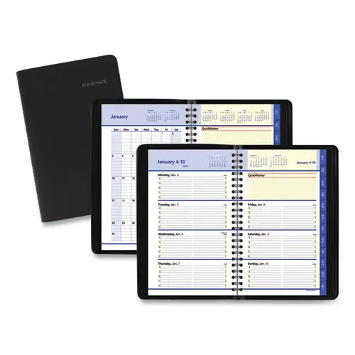 AT-A-GLANCE® QuickNotes Weekly Block Format Appointment Book, 8.5 x 5.5, Black Cover, 12-Month (Jan to Dec): 2025